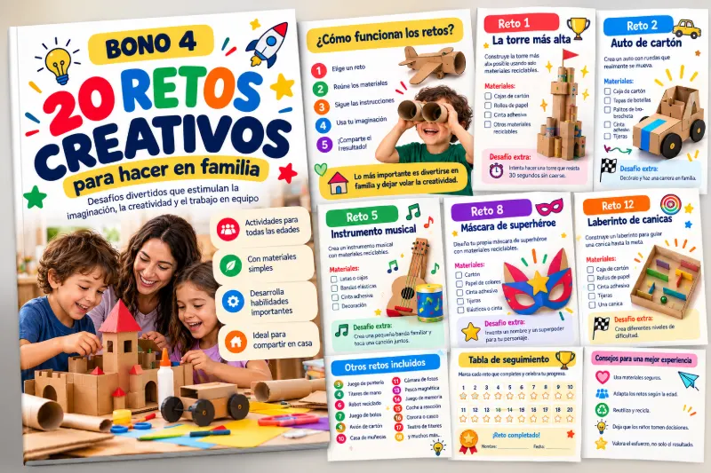 Portada del bono 20 retos creativos para hacer en familia