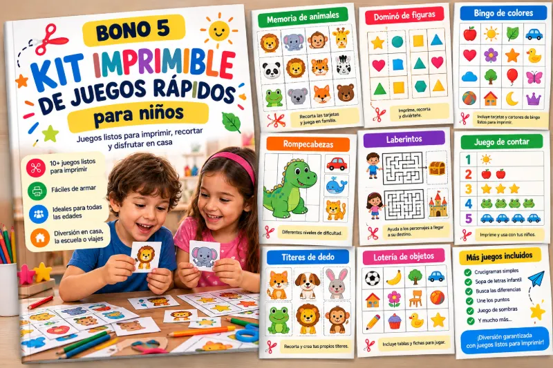 Portada del bono Kit imprimible de juegos rápidos para niños