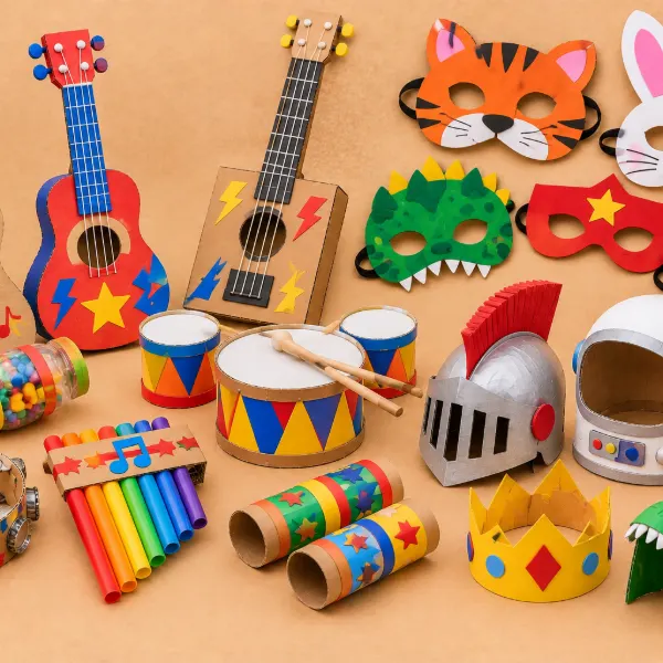 Guitarra, máscaras y cascos caseros para jugar a disfrazarse