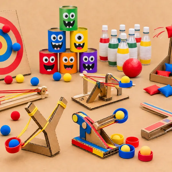 Catapulta, bolos y tiro al blanco caseros para jugar en familia